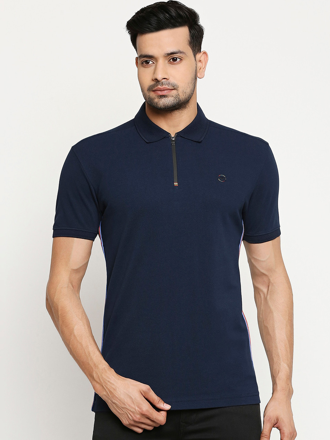 

Mufti Men Navy Blue Solid Polo Collar T-shirt