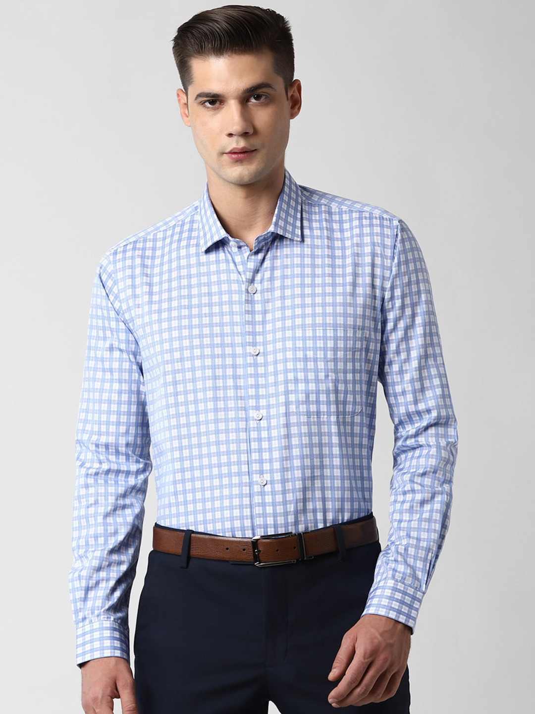 

Peter England Elite Men Blue & White Regular Fit Checked Formal Shirt