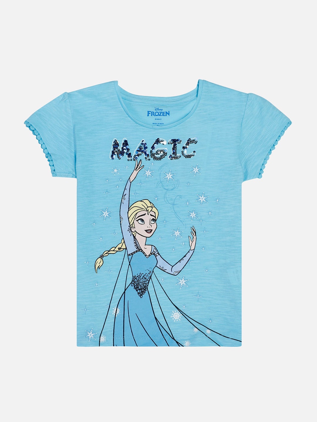 

Kids Ville Girls Blue Frozen Printed Round Neck Cotton Pure Cotton T-shirt