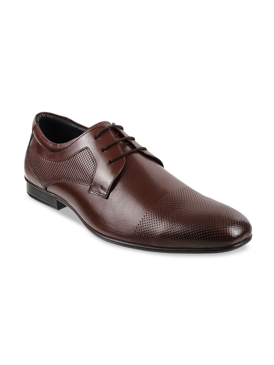 

Mochi Men Coffee Brown Solid Leather Formal Derbys with Perforated Detail