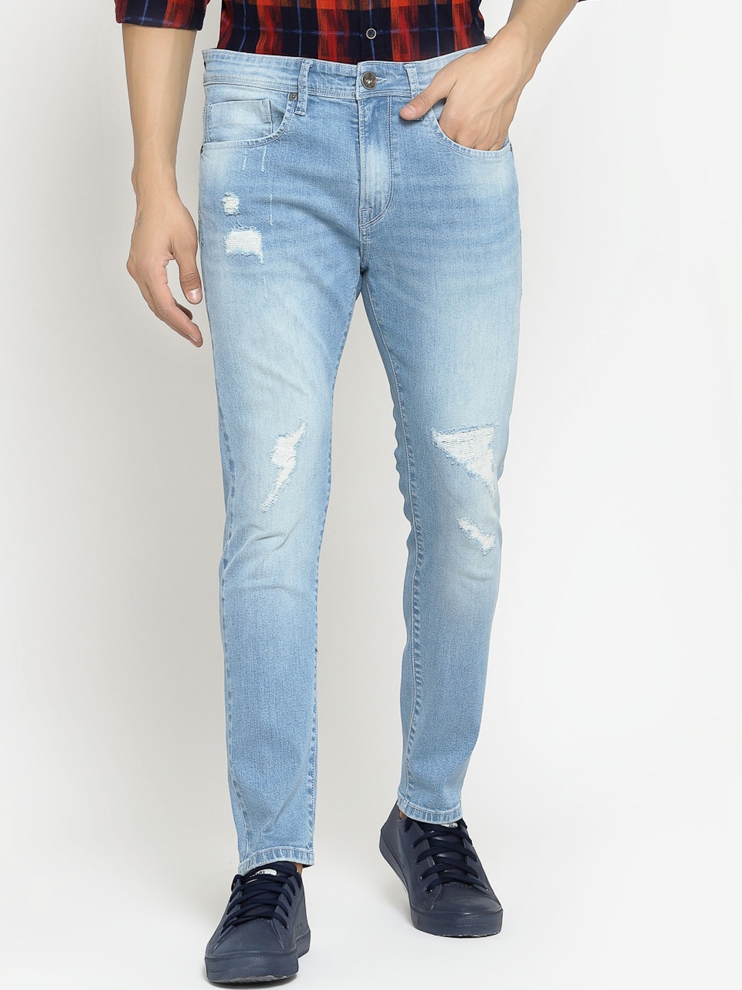 

Pepe Jeans Men Blue Skinny Fit Mid-Rise Low Distress Stretchable Jeans