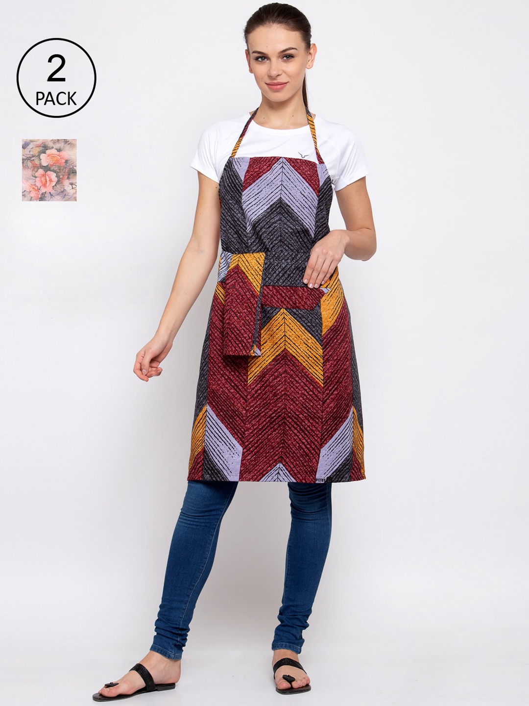 

KLOTTHE Unisex Pack Of 2 Cotton Printed 210 TC Aprons, Beige