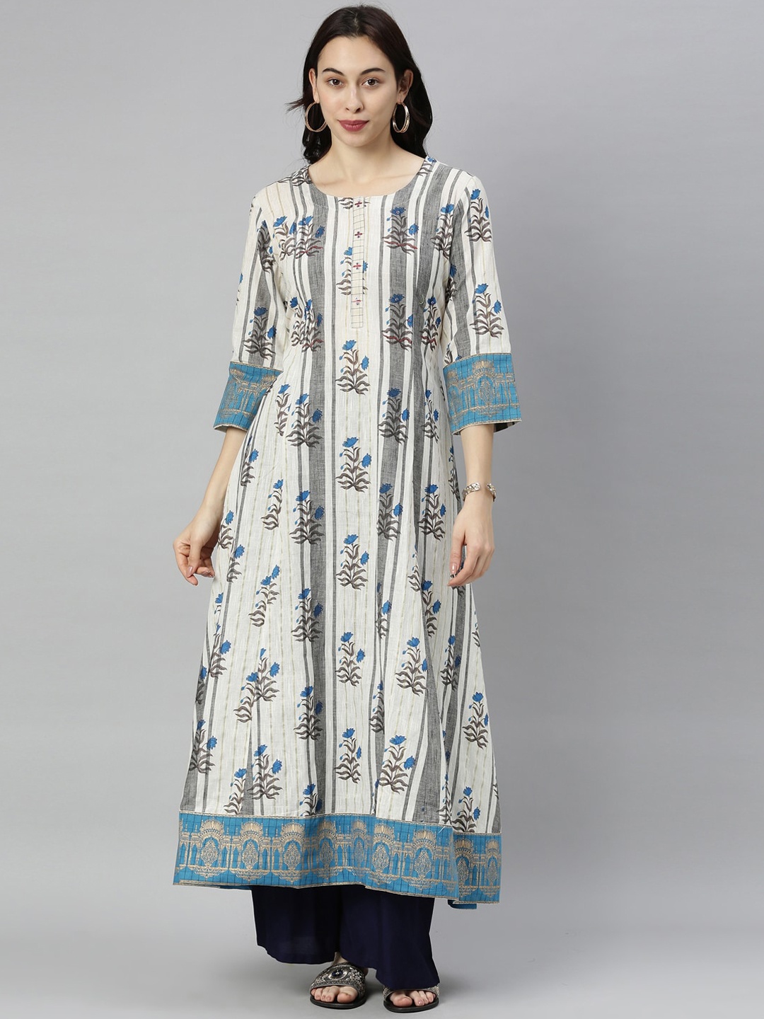 

Neerus Women Cream-Coloured Floral Printed Kurta