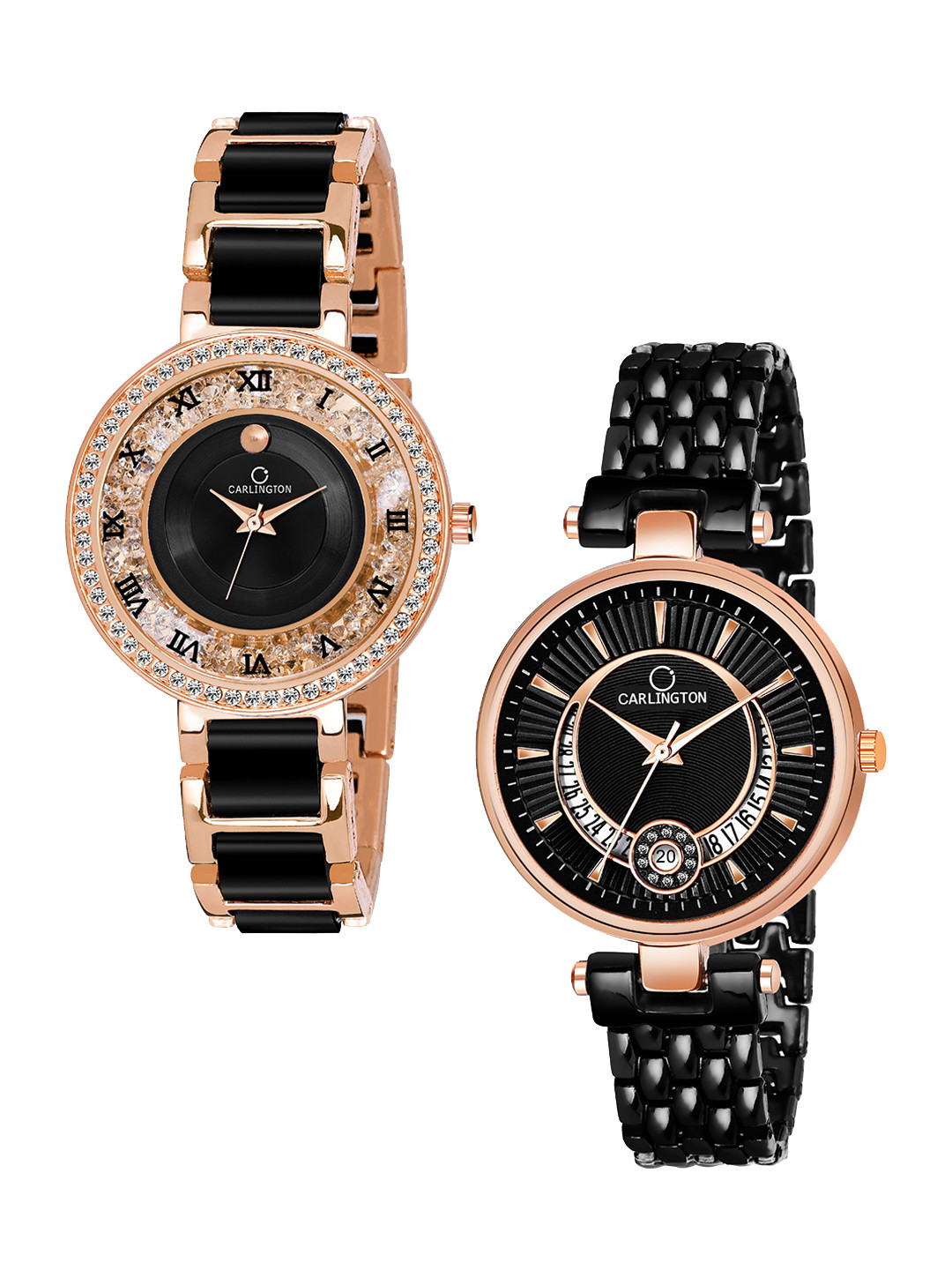 

CARLINGTON Women Black & Rose Gold Analogue Watch