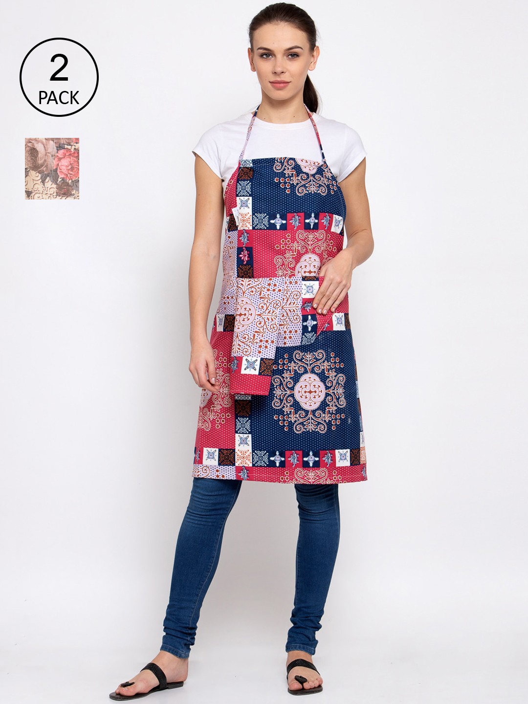 

KLOTTHE Pack Of 2 Printed 210 TC Cotton Aprons, Blue