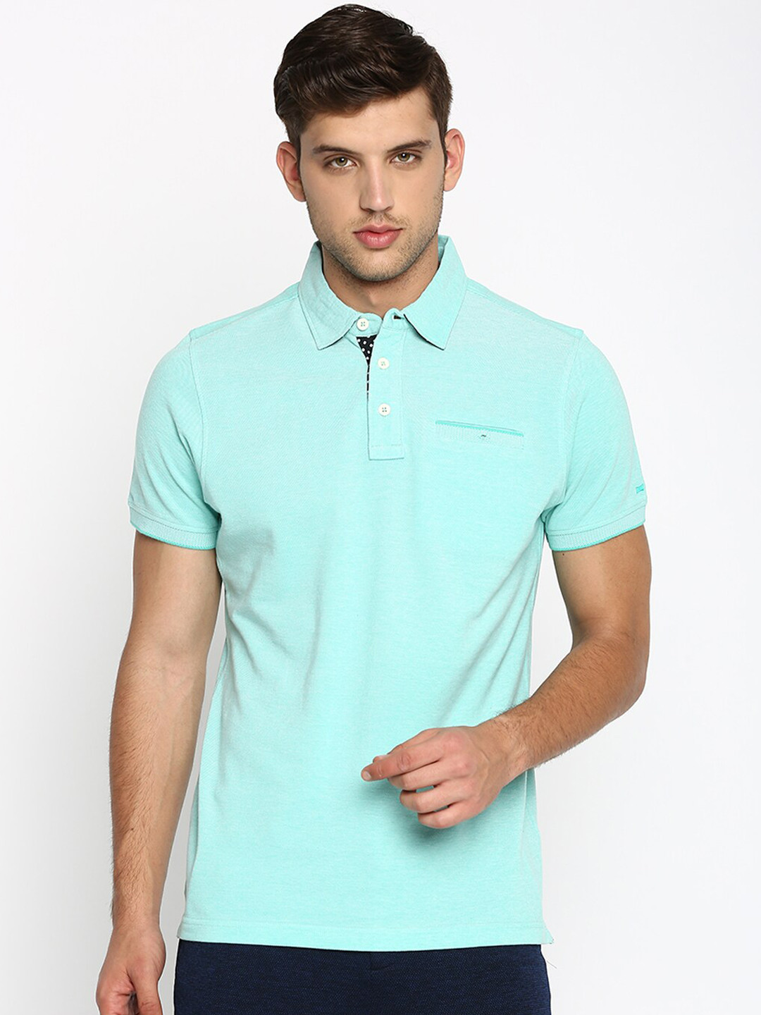 

Basics Men Green Solid Polo Collar T-shirt