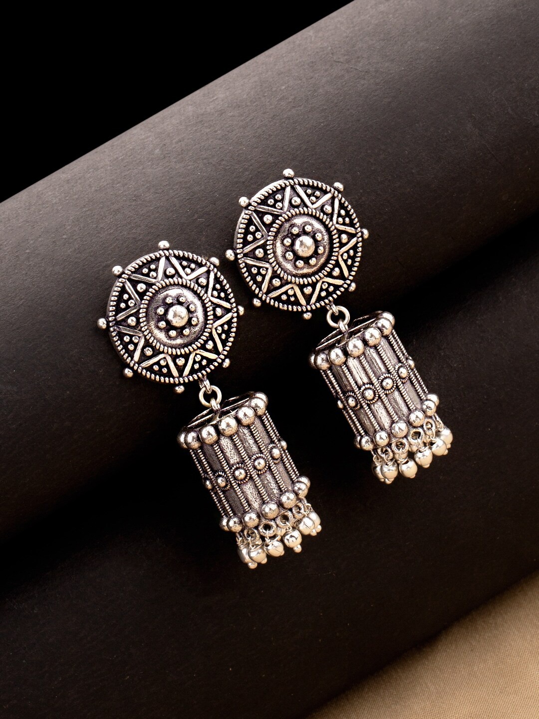 

Voylla Silver-Toned Contemporary Jhumkas