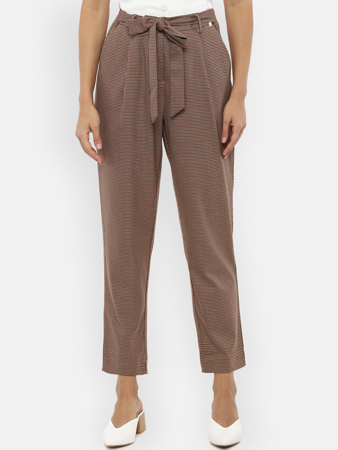 

Van Heusen Woman Women Beige & Black Regular Fit Checked Peg Trousers