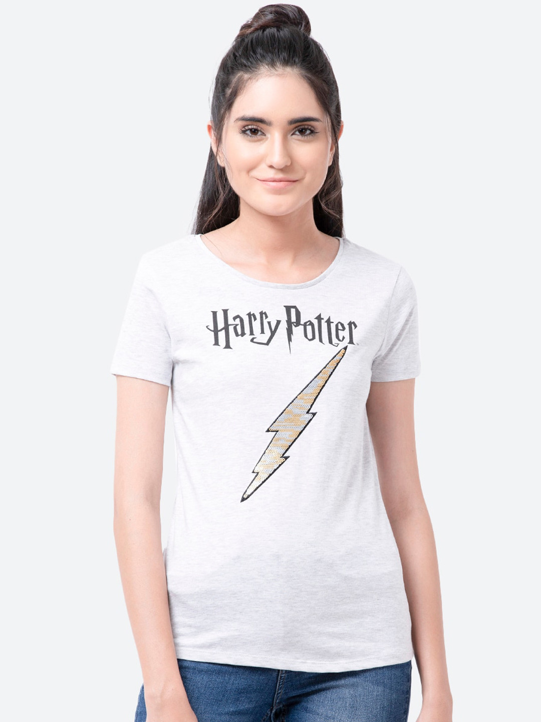 

Free Authority Harry Potter Featured Women Grey Printed Round Neck T-shirt