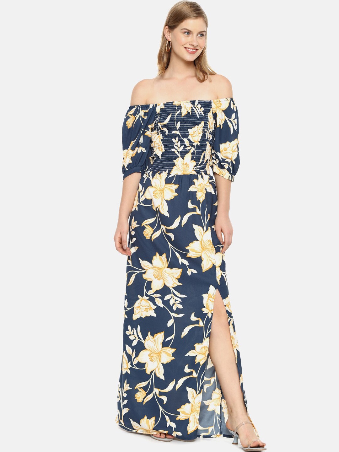 

Campus Sutra Women Navy Blue Floral Printed Maxi Dress