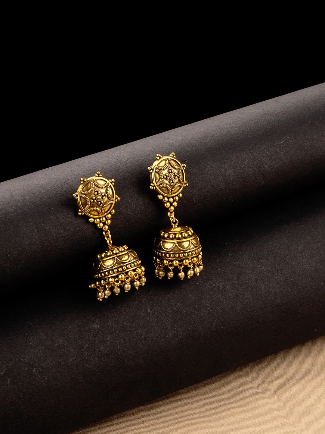 

Voylla Gold-Toned Oxidized Dome Shaped Jhumkas