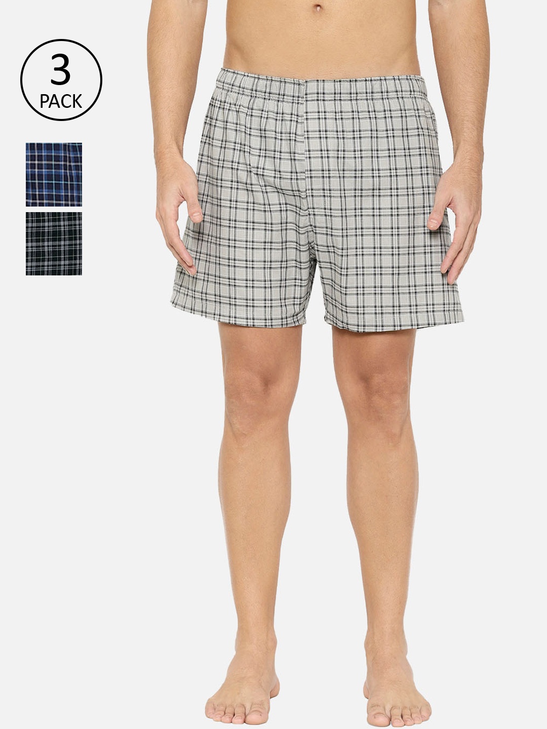 

XYXX Men Pack Of 3 Pure Cotton Checked Boxers XYBOX3PCKN144, Black