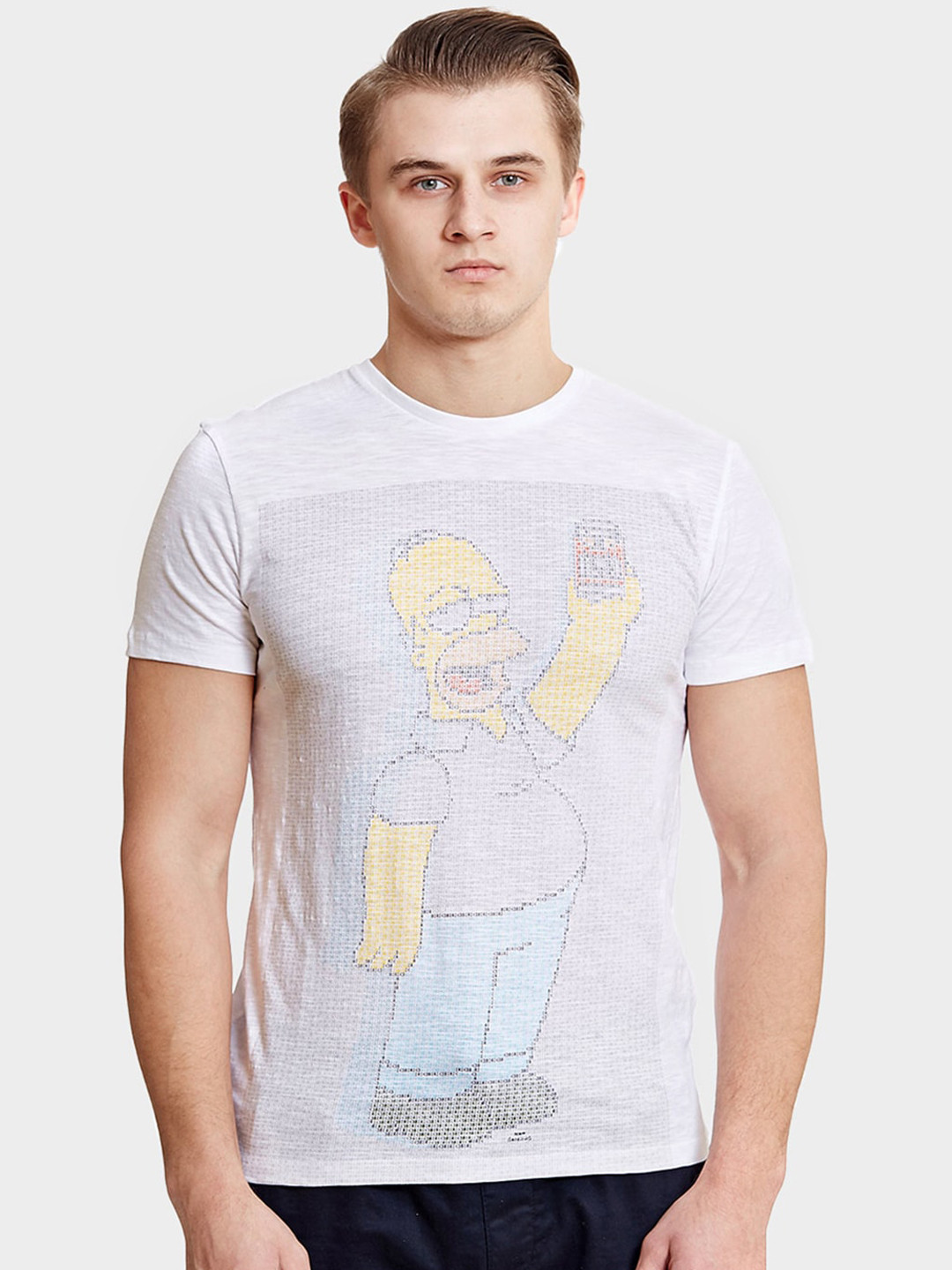 

Free Authority Men White The Simpsons Printed Round Neck Pure Cotton T-shirt