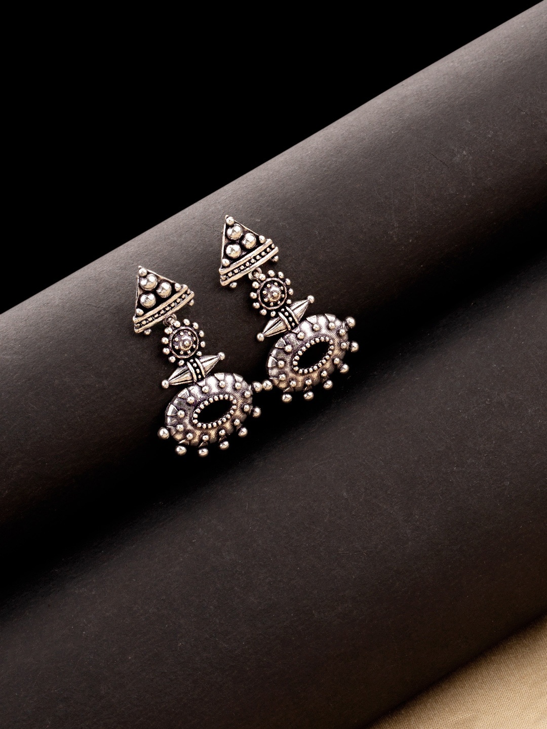 Voylla Silver-Toned Contemporary Drop Earrings