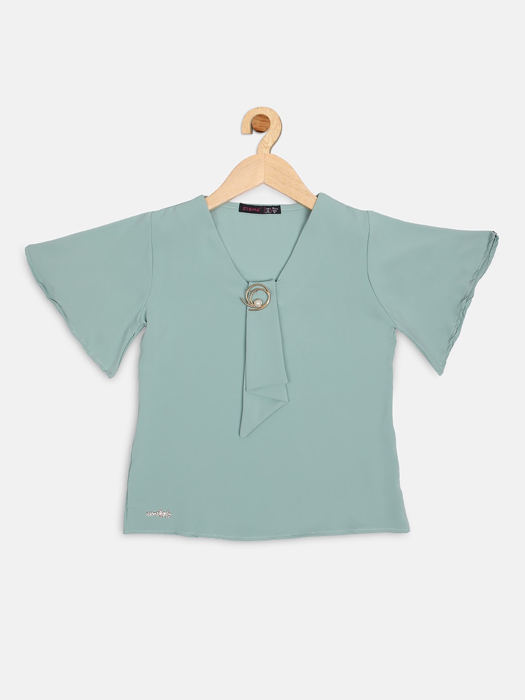

Ziama Green Flared Sleeves Regular Top