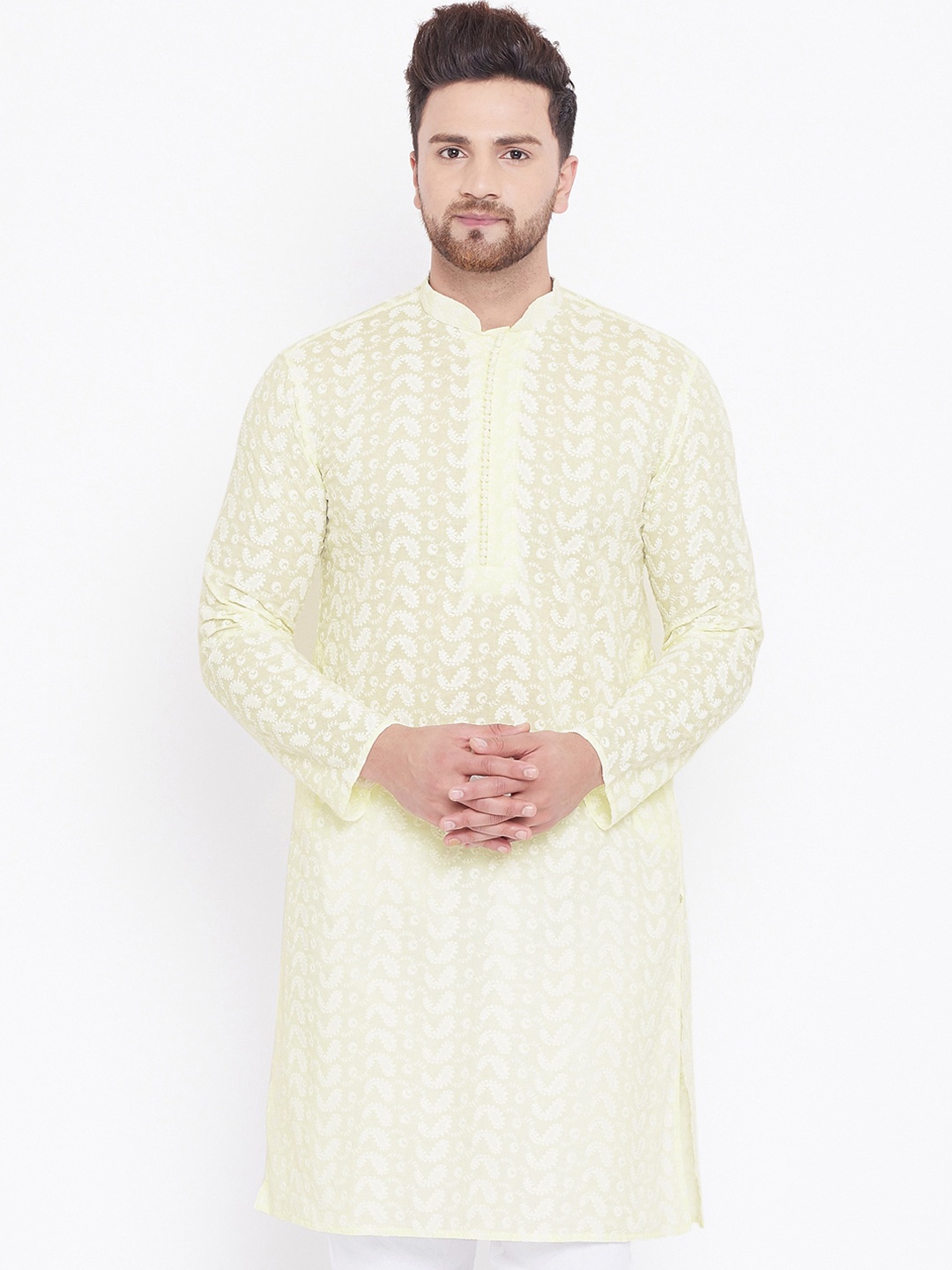 

VASTRAMAY Men Yellow Ethnic Motifs Kurta