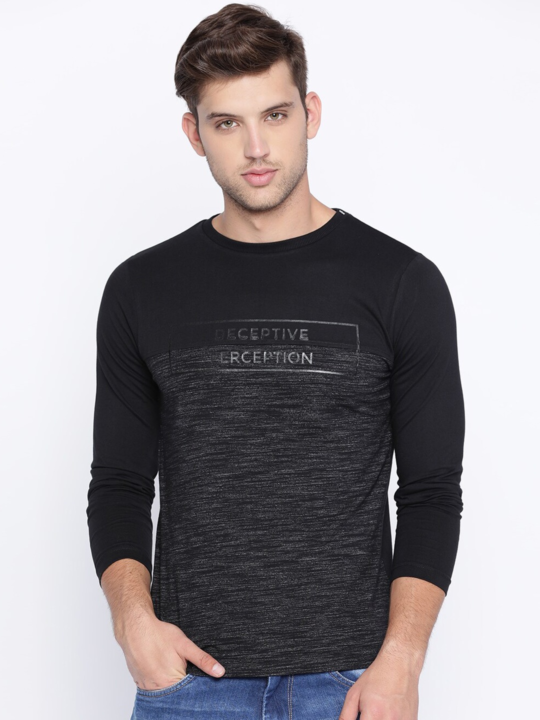 

Basics Men Black Printed Round Neck T-shirt