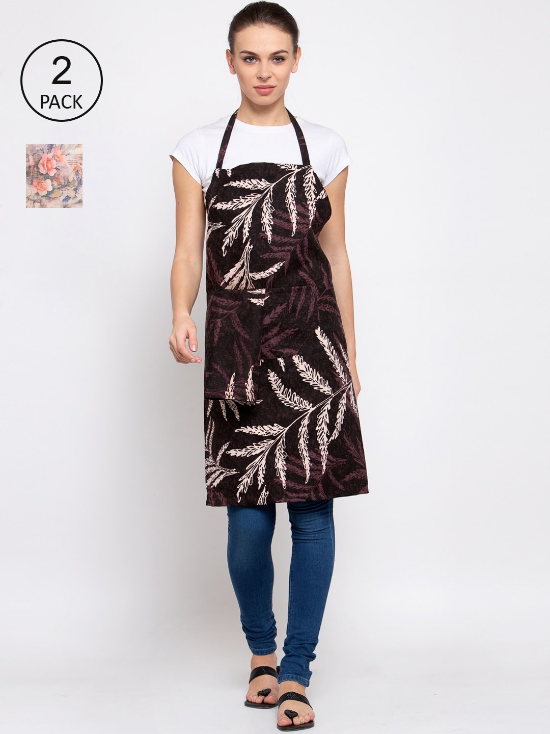 

KLOTTHE Unisex Pack Of 2 Cotton Printed 210 TC Aprons, Beige
