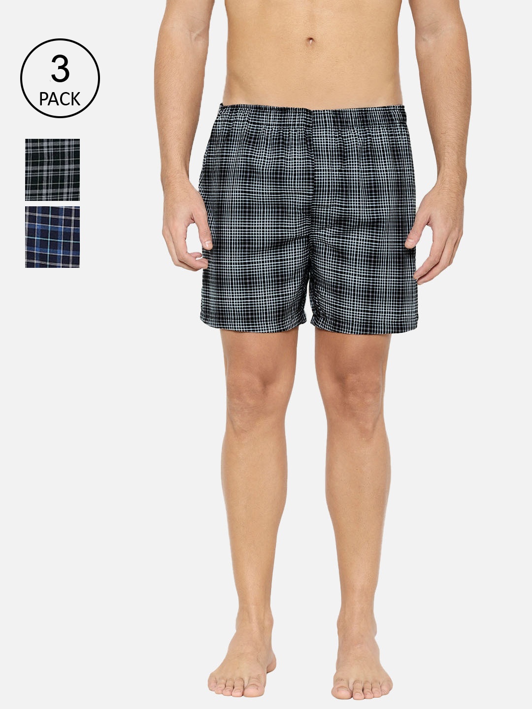 

XYXX Men Pack Of 3 Pure Cotton Checked Boxers XYBOX3PCKN151, Blue