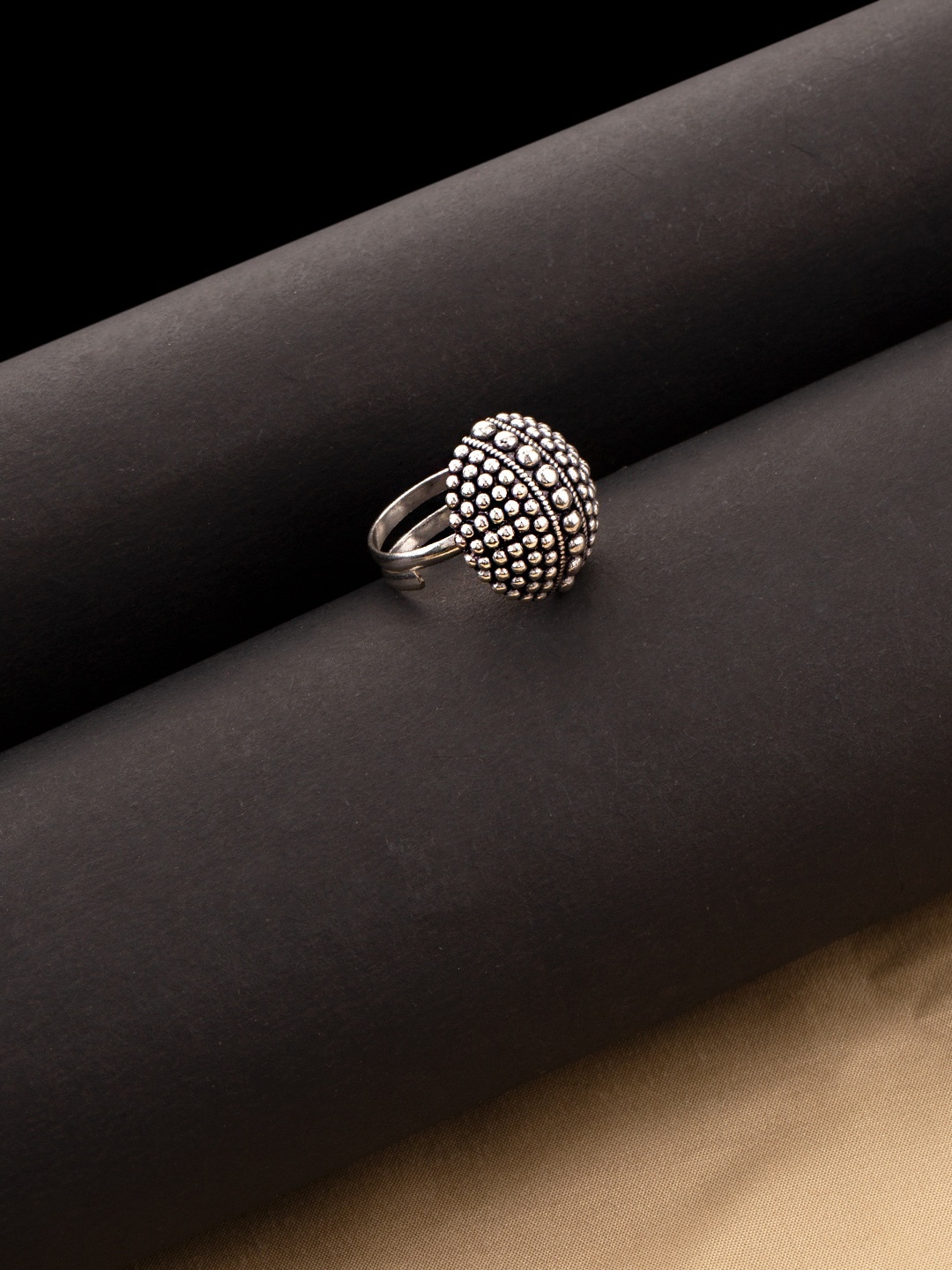 

Voylla Oxidised Silver-Plated Adjustable Statement Finger Ring