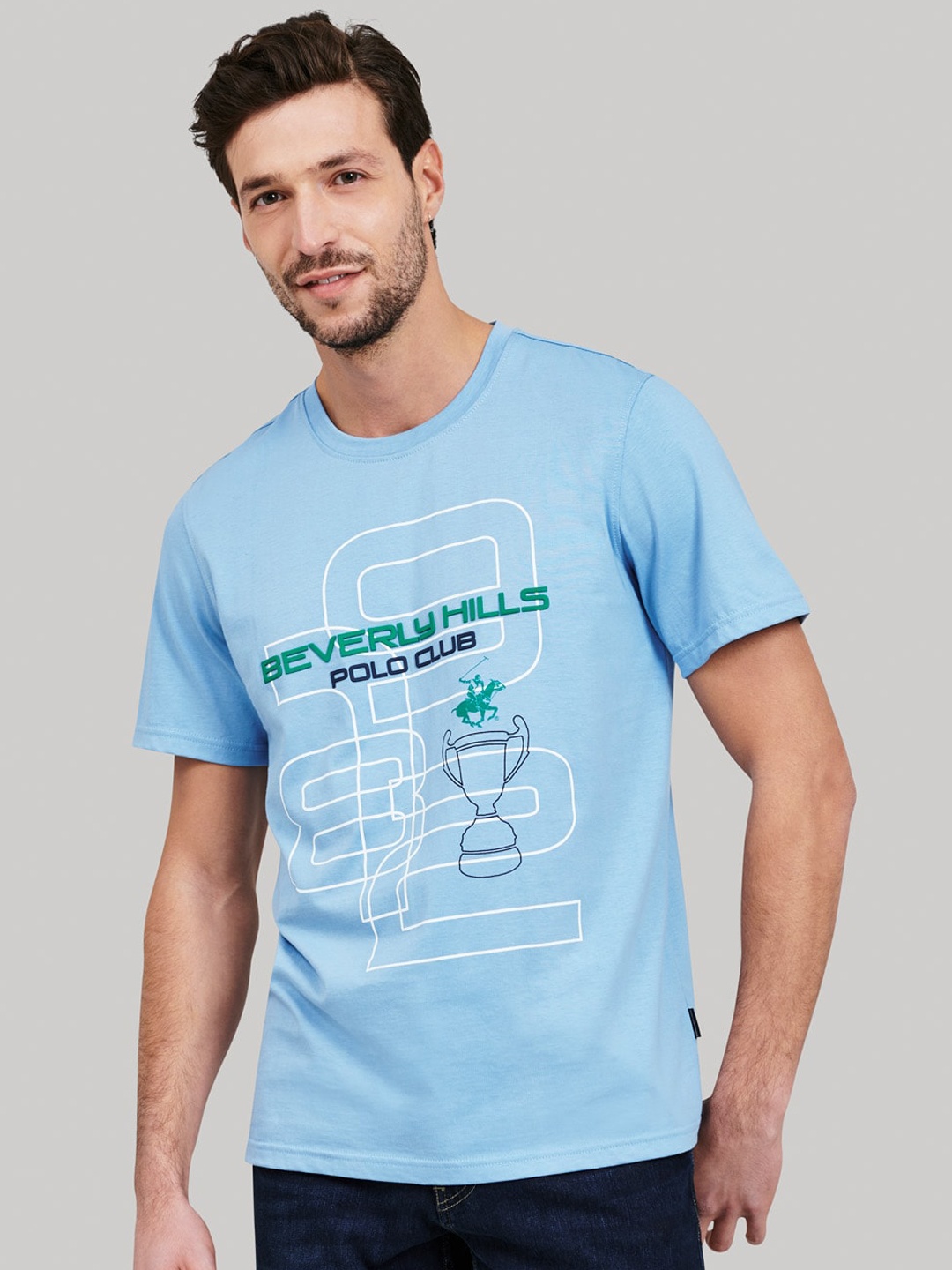 Beverly Hills Polo Club Men Blue Printed Round Neck T-shirt