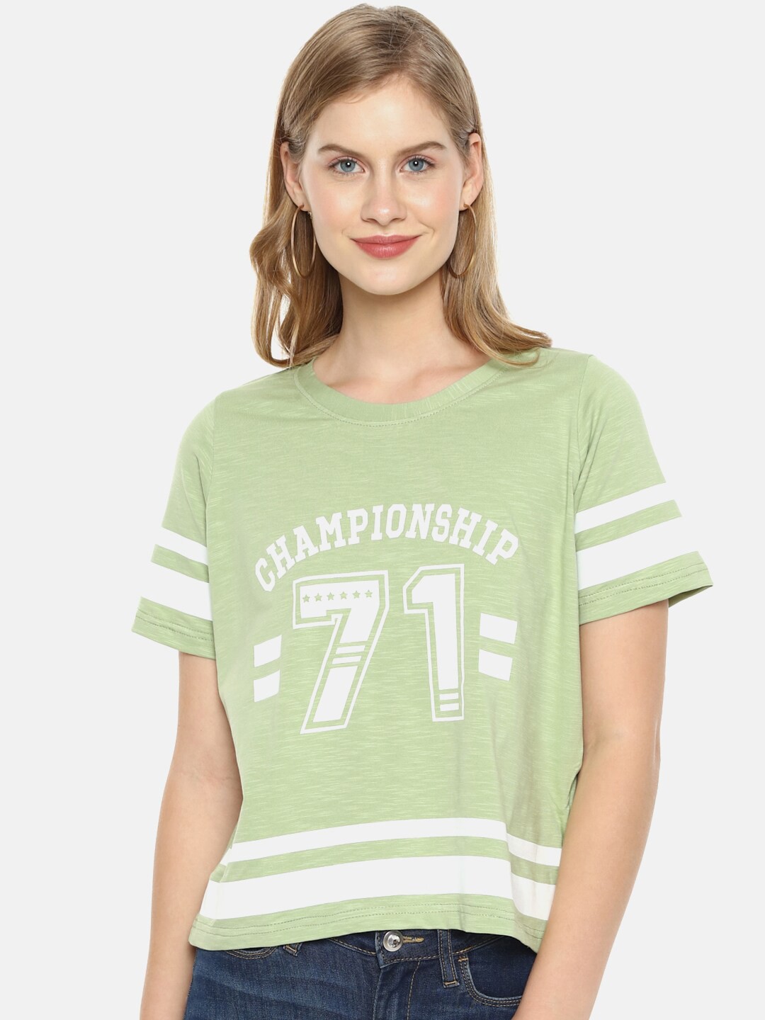 

Campus Sutra Women Green & White Printed T-Shirt