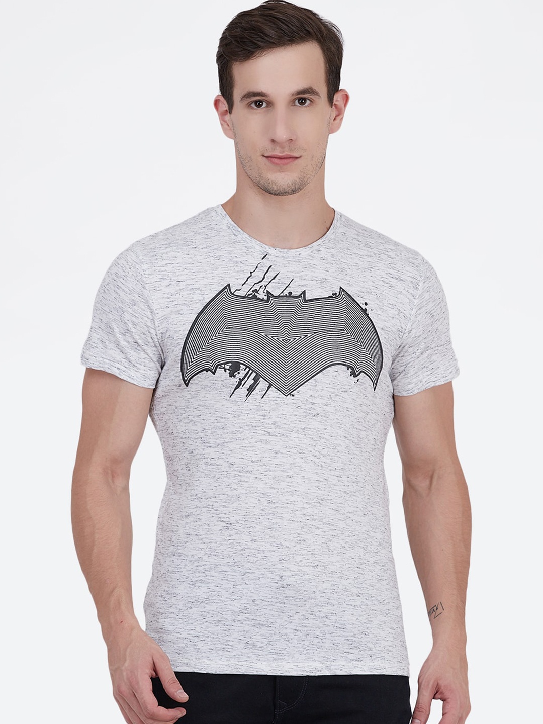 

Free Authority Men Grey Batman Printed Round Neck Pure Cotton T-shirt
