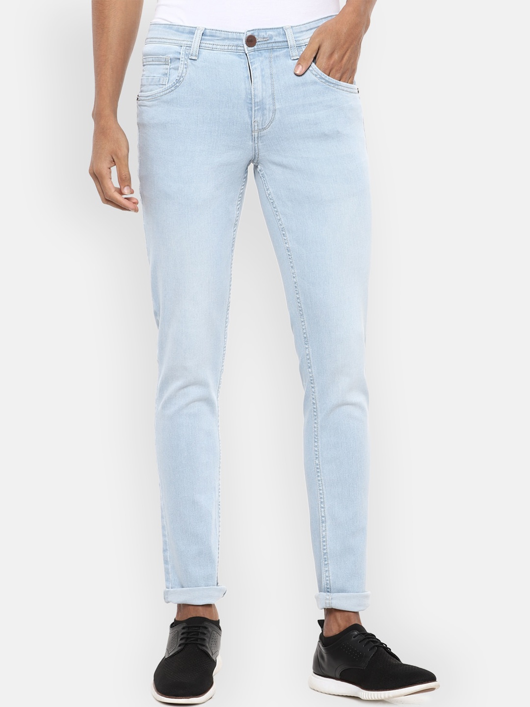 V Dot Men Blue Skinny Fit Mid-Rise Clean Look Jeans