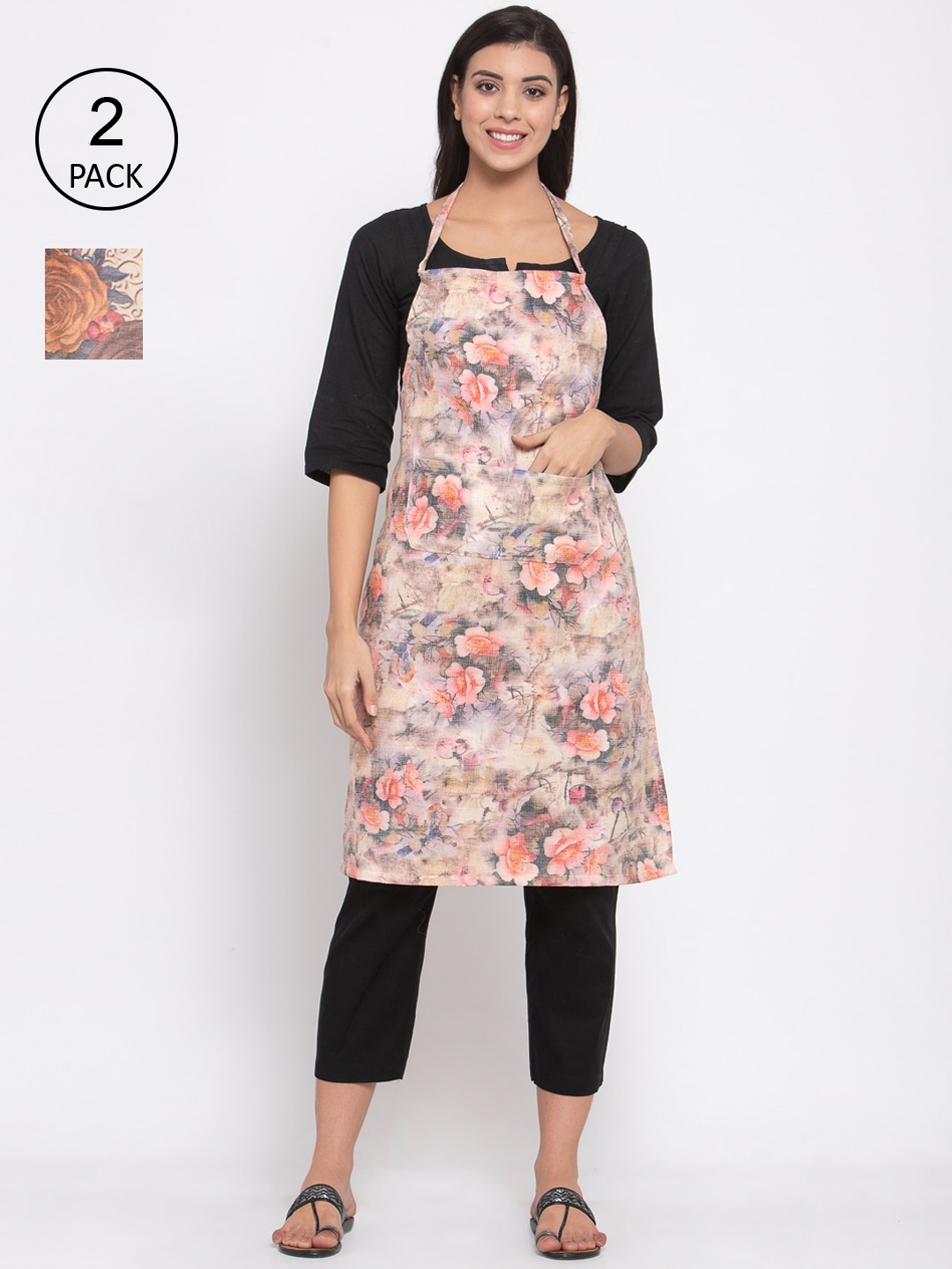 

KLOTTHE Unisex Pack Of 2 Cotton Printed 210 TC Aprons, Pink