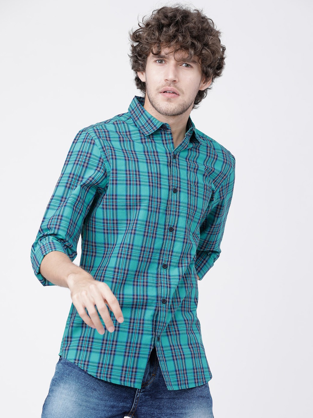 

HIGHLANDER Men Blue Slim Fit Checked Casual Shirt