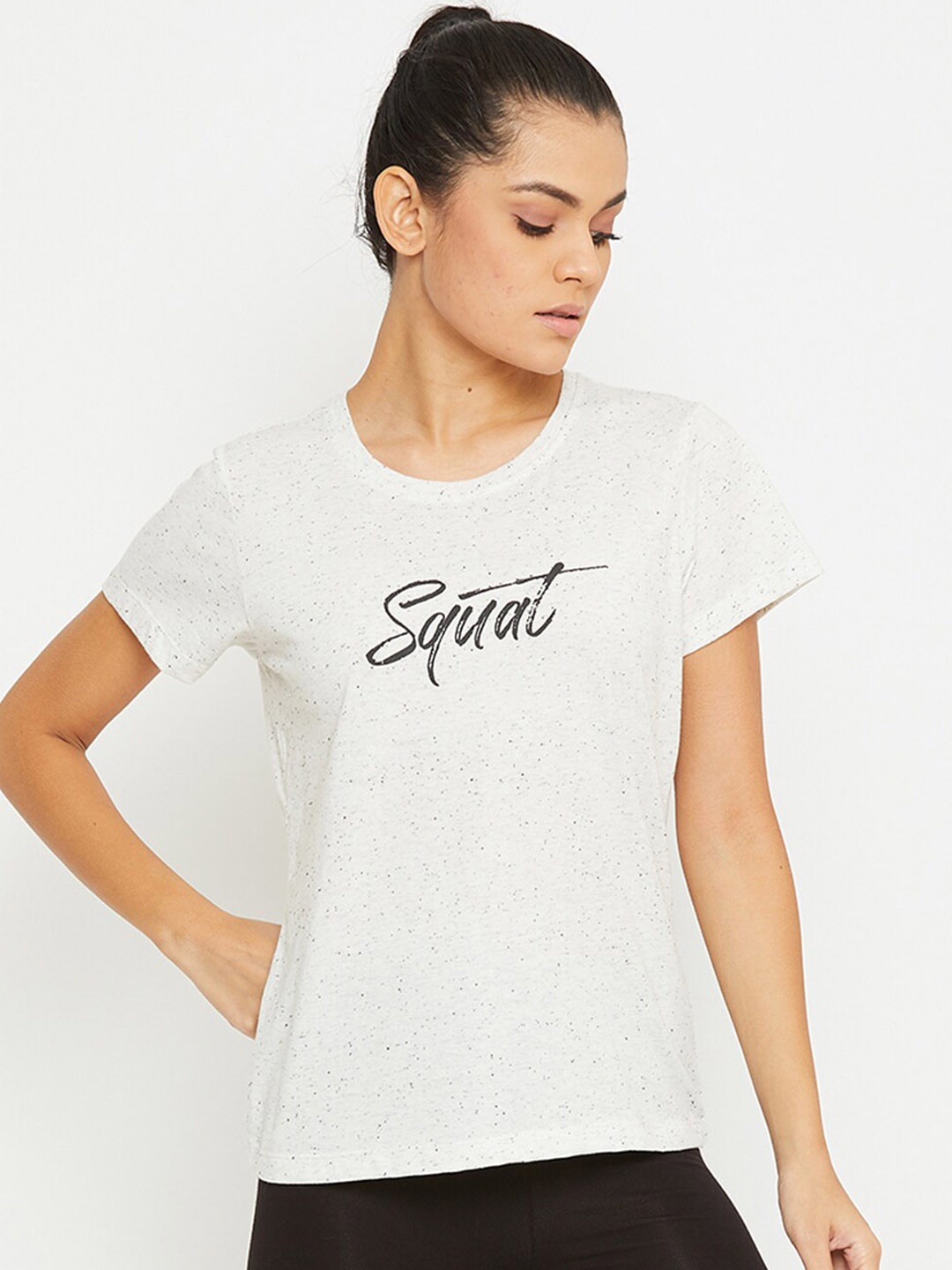

Clovia Women White Printed Round Neck T-shirt