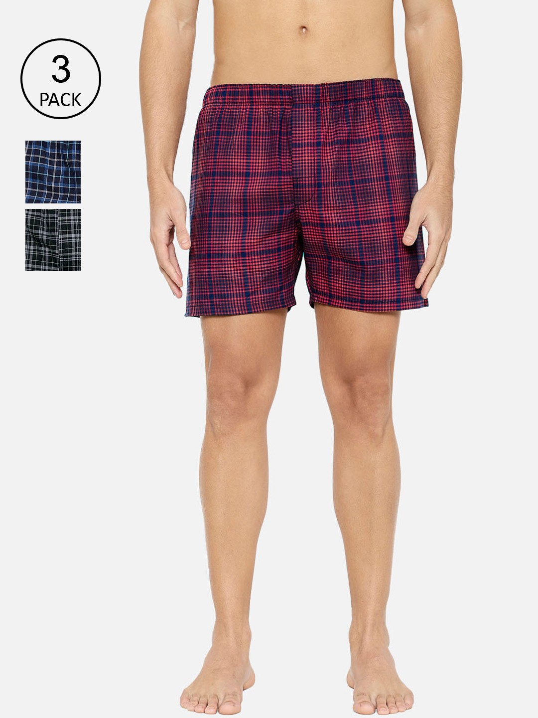 

XYXX Men Pack Of 3 Pure Cotton Checked Boxers XYBOX3PCKN152, Black