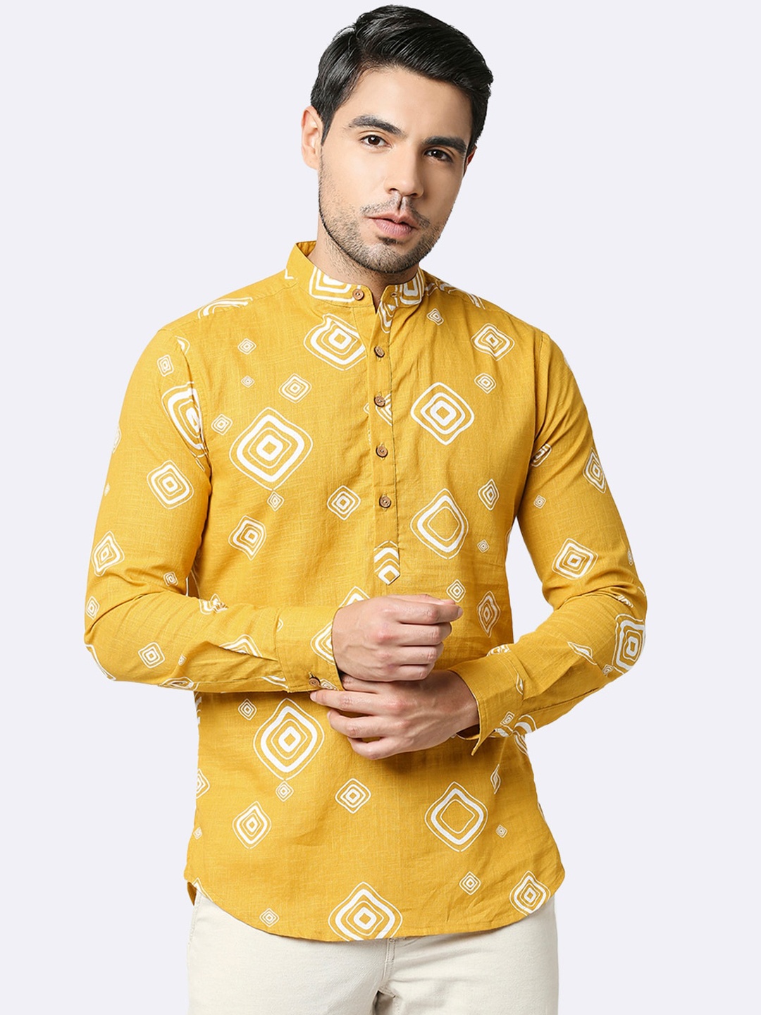 

Bewakoof Men Yellow & White Ethnic Motifs Print Kurta