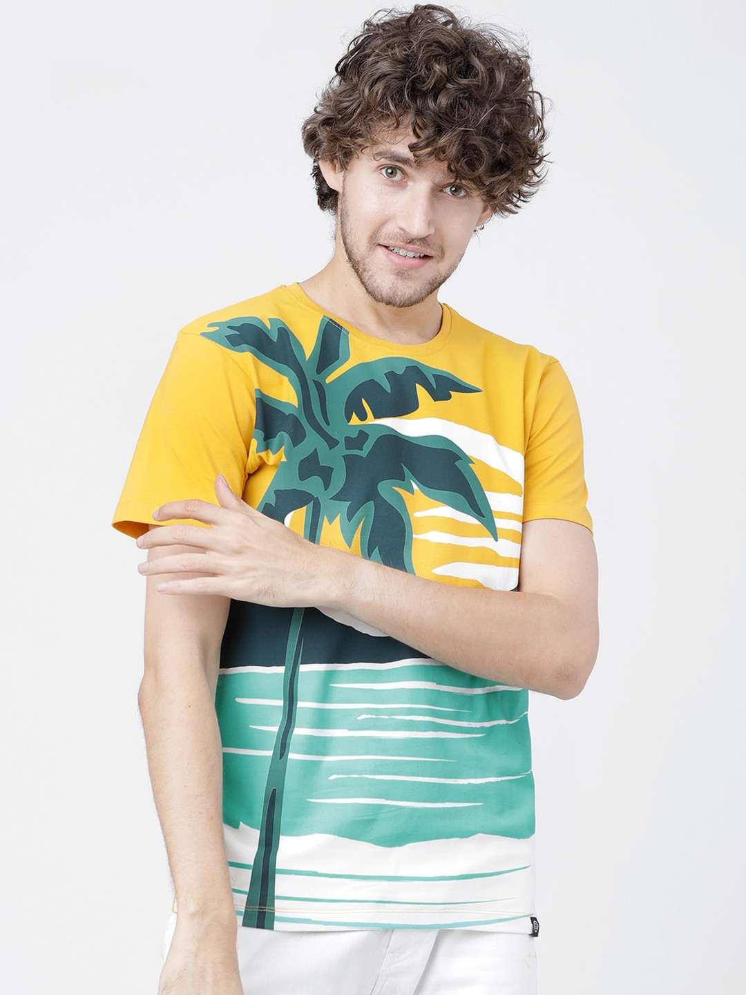 

LOCOMOTIVE Men Yellow Printed Round Neck T-shirt