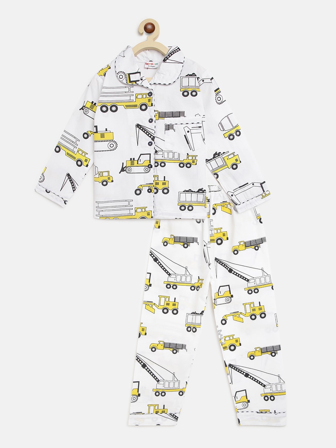

berrytree Unisex Kids White & Yellow Printed Night suit