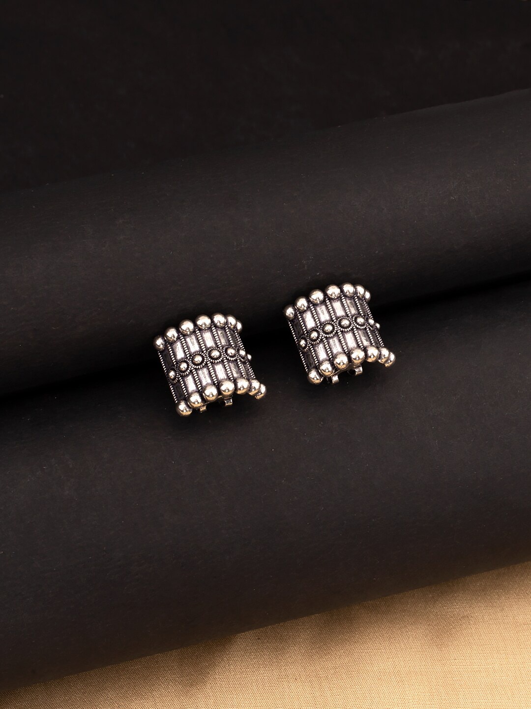 

Voylla Silver-Toned Oxidised Square Studs