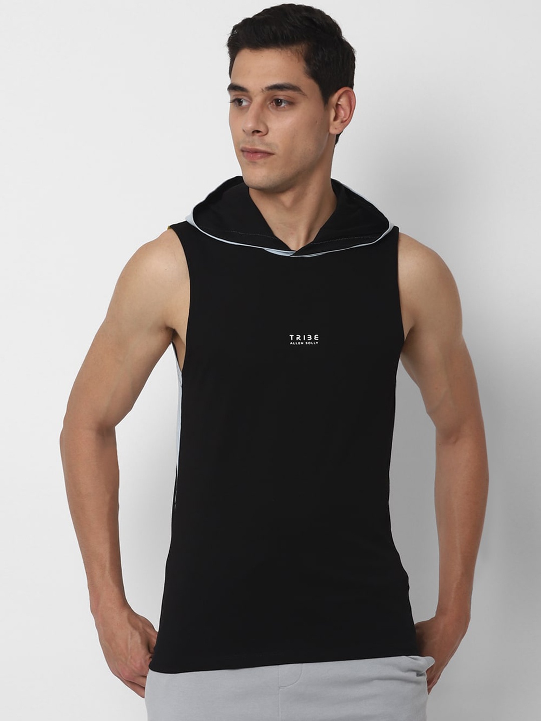 

Allen Solly Tribe Men Black Solid Hood Pure Cotton T-shirt