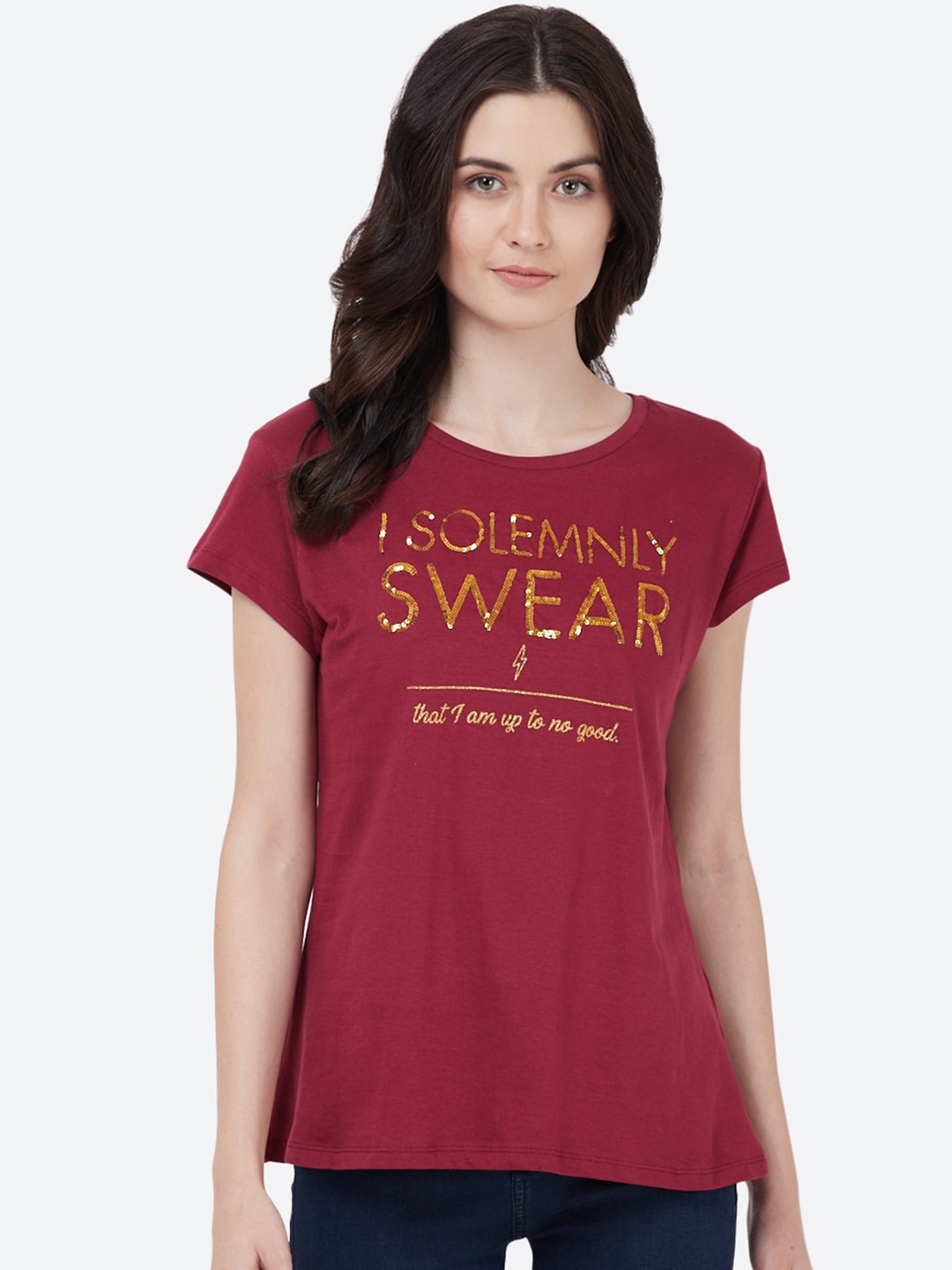 

Free Authority Women Red Harry Potter Printed Round Neck Pure Cotton T-shirt