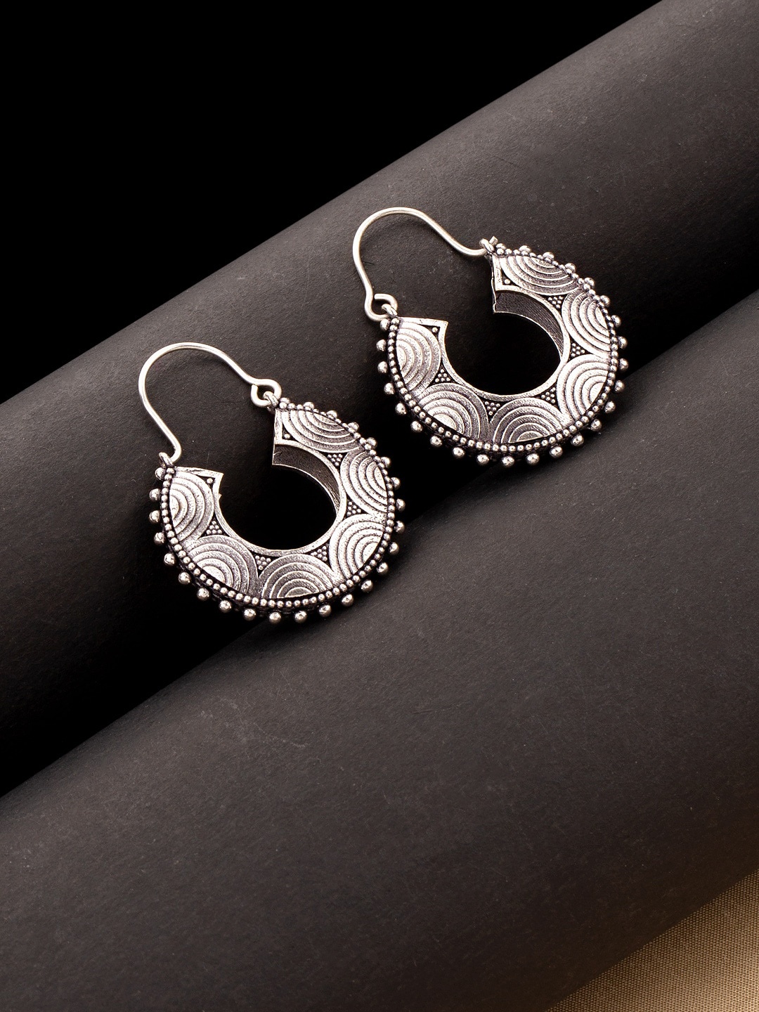 

Voylla Silver-Toned Contemporary Hoop Earrings