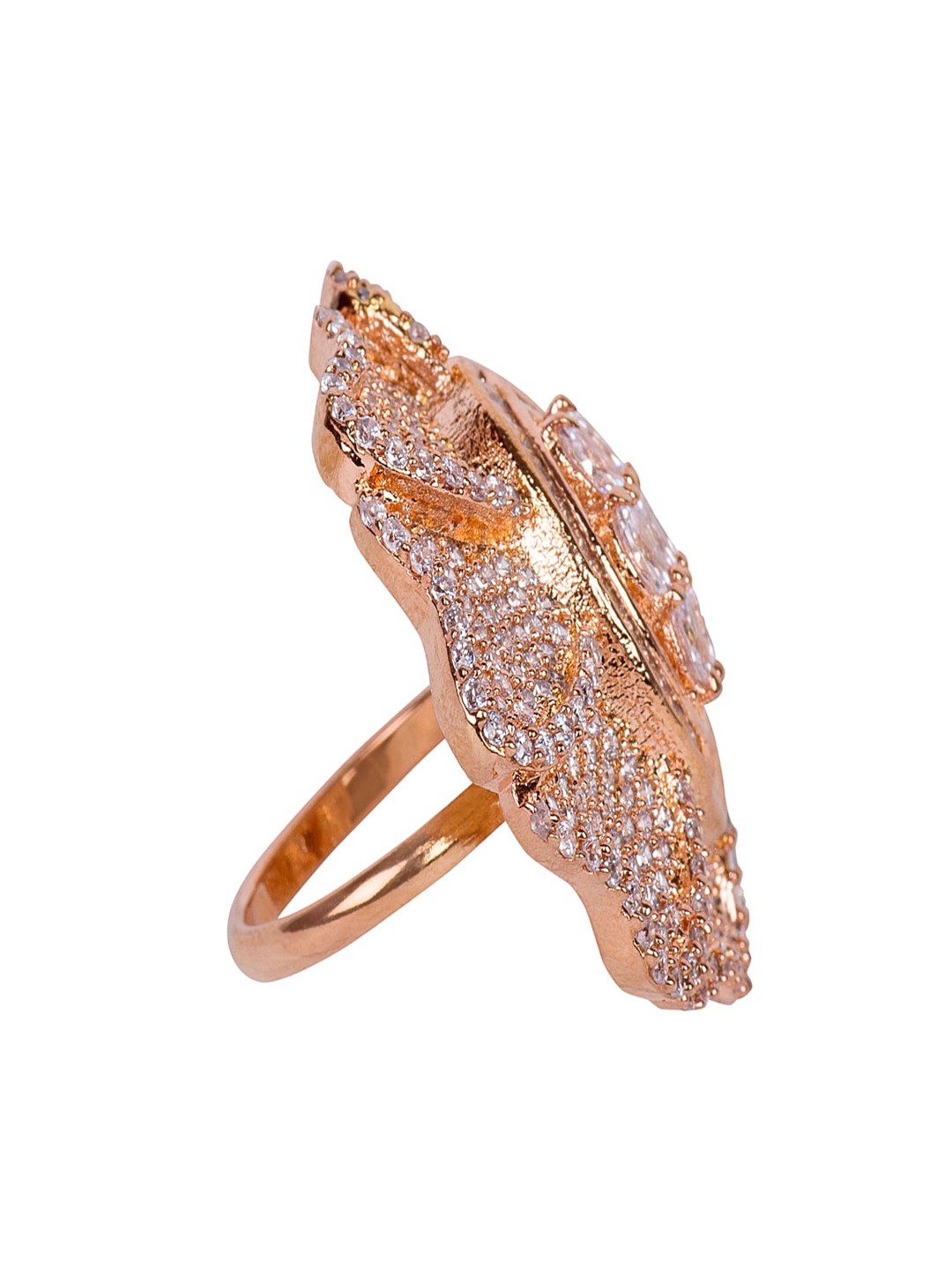 

ANIKAS CREATION Rose Gold-Plated AD-Studded Handcrafted Adjustable Finger Ring