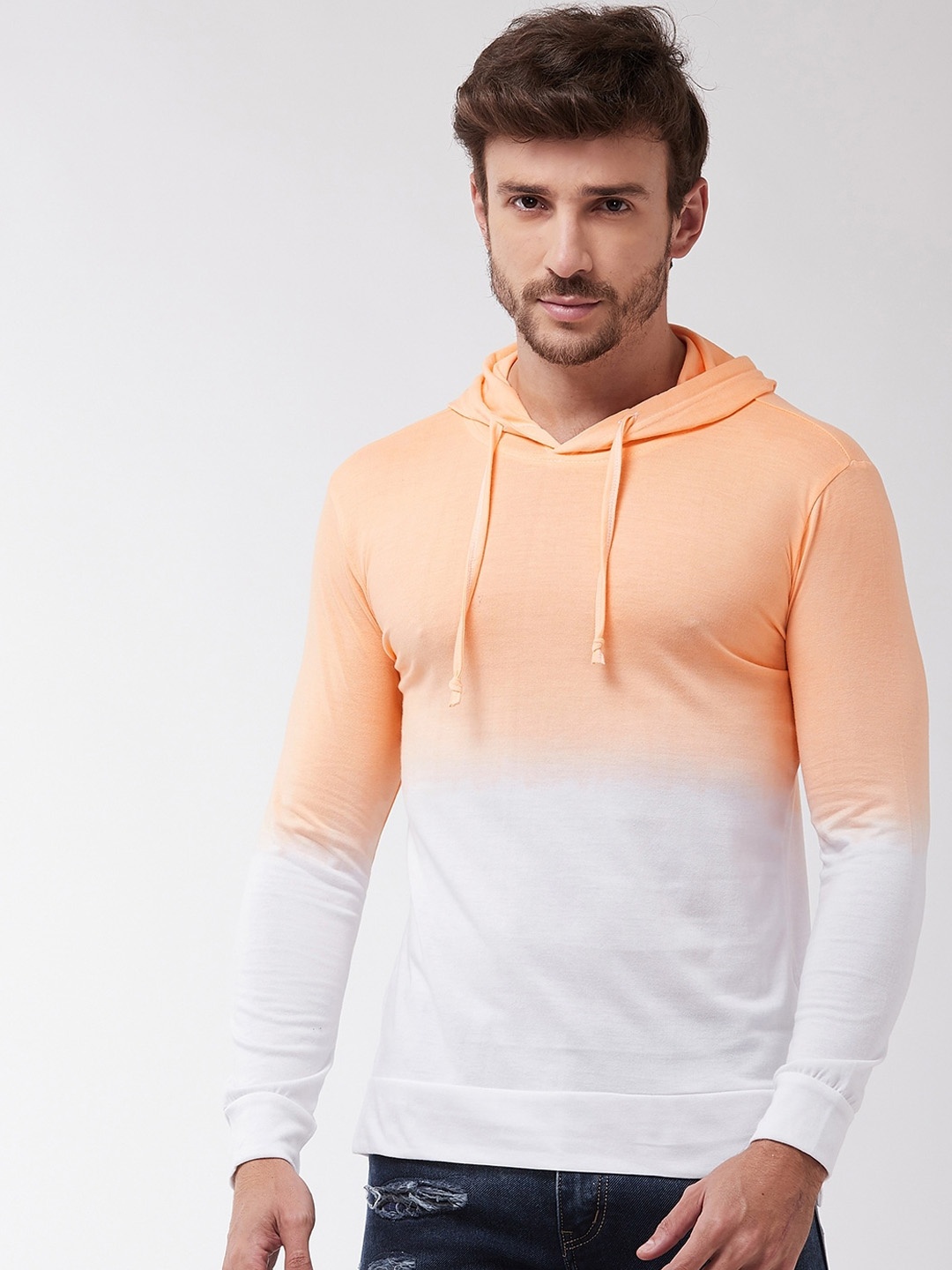 

GRITSTONES Men Orange & White Ombre Hood T-shirt