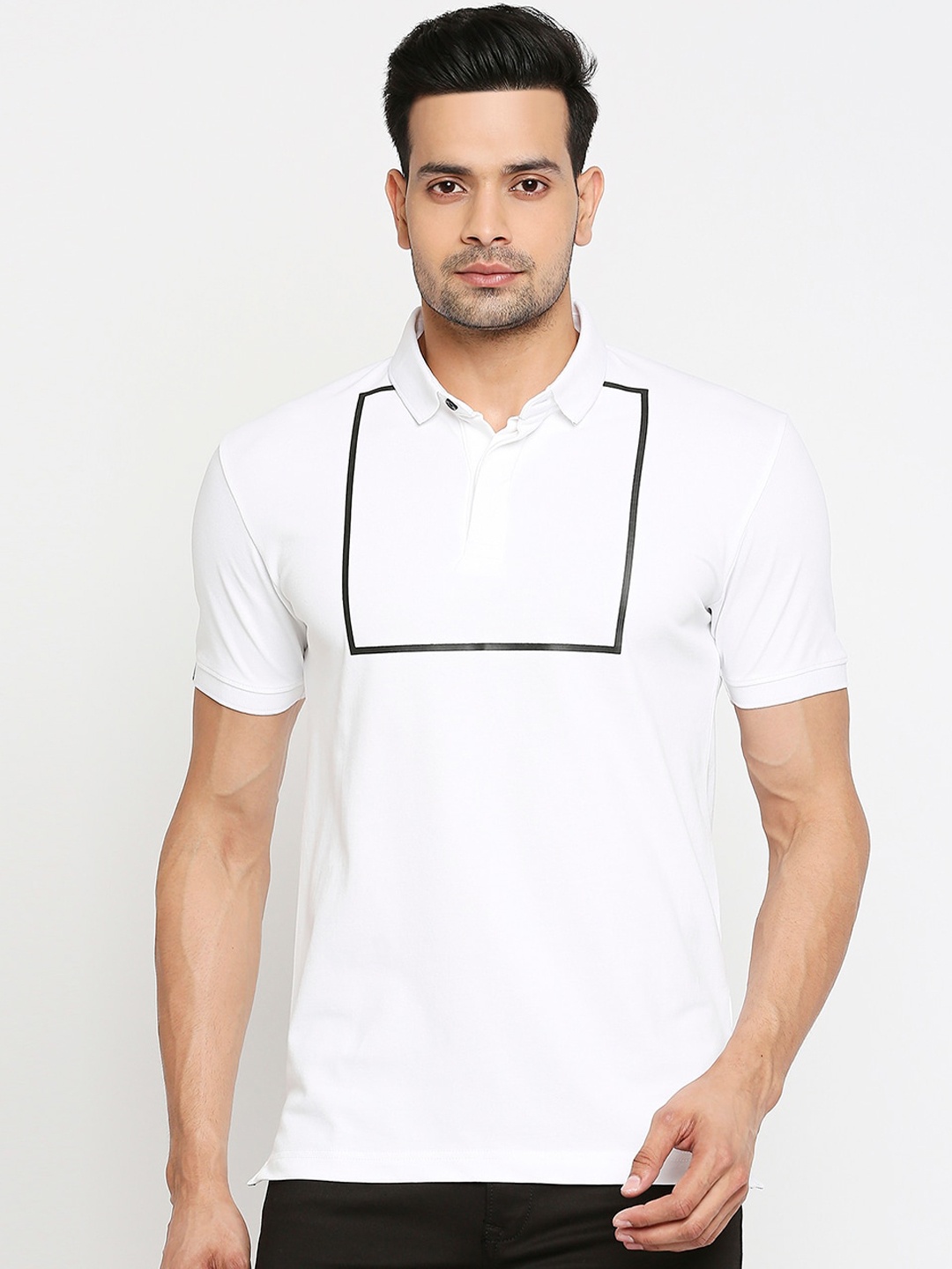

Mufti Men White Solid Polo Collar T-shirt