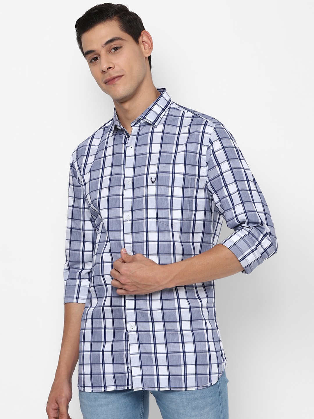 

Allen Solly Men Navy Blue & White Slim Fit Checked Casual Shirt