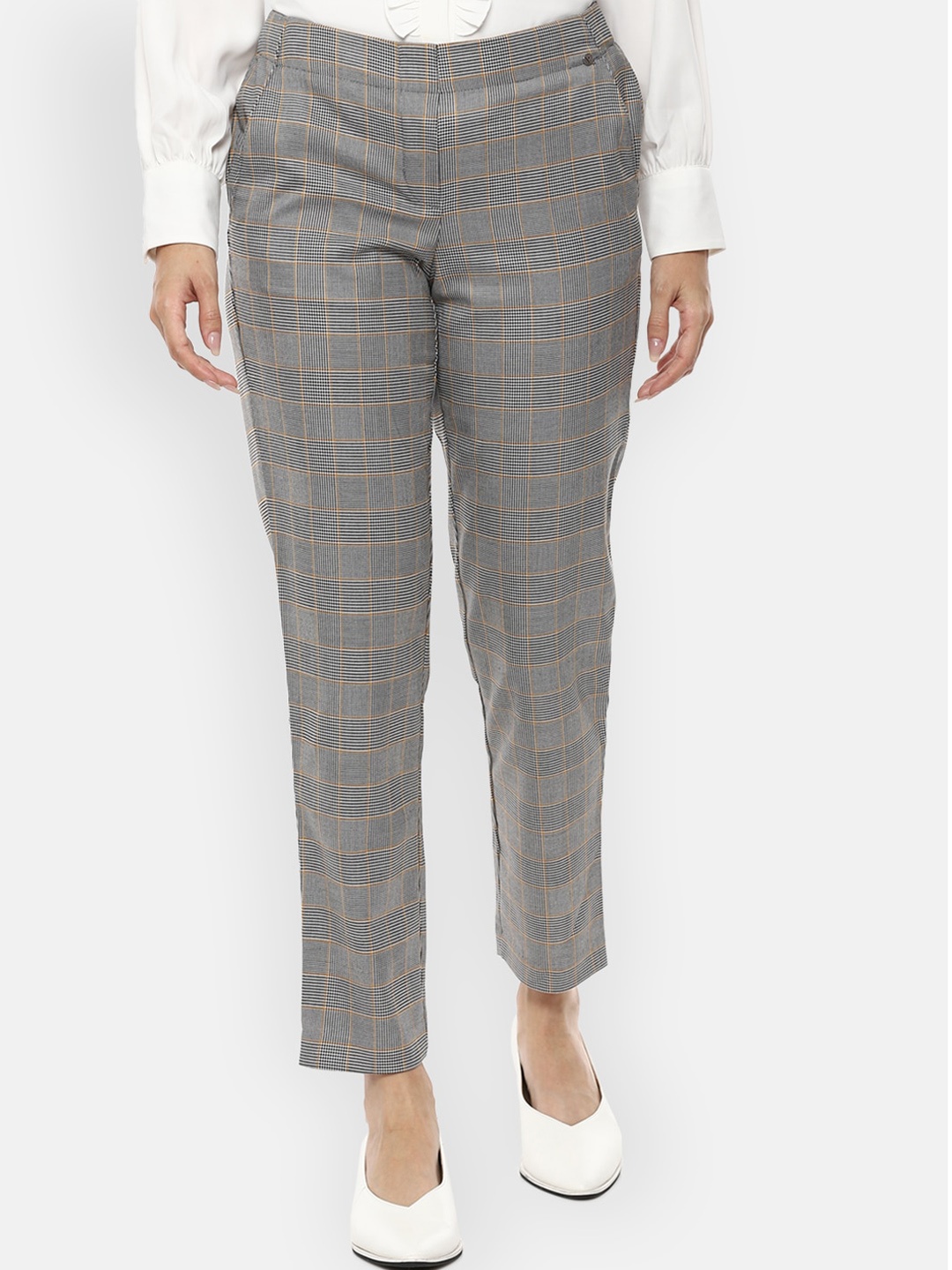 

Van Heusen Woman Women Grey Regular Fit Checked Regular Trousers