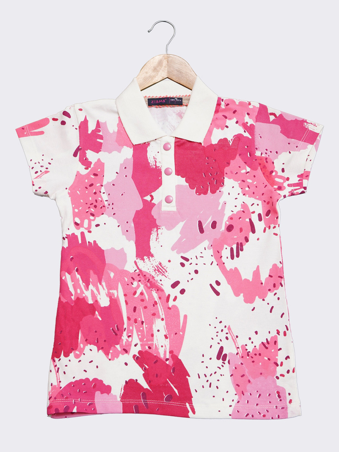 

Ziama Pink & White Printed Regular Top