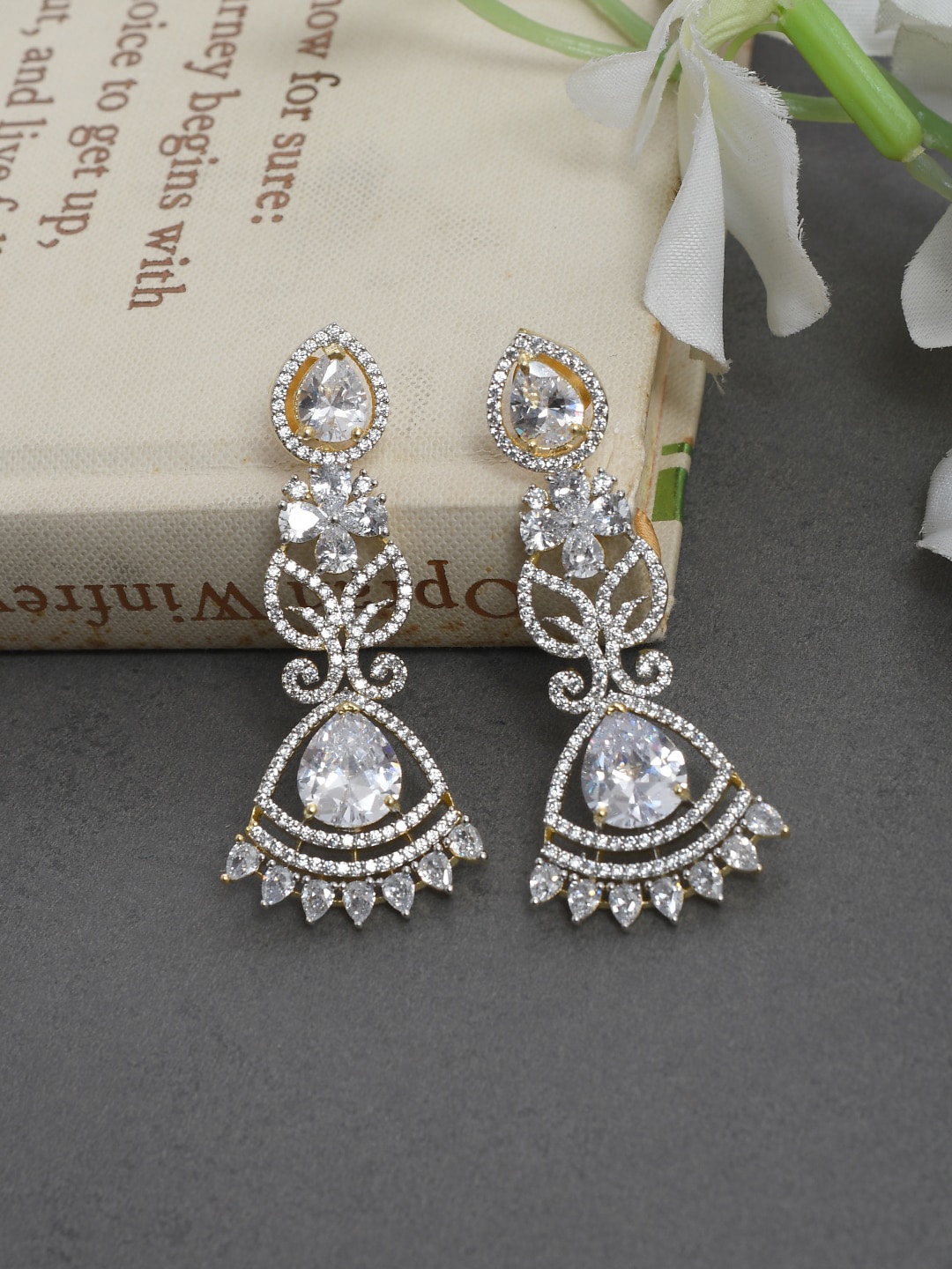 

Silvermerc Designs Gold-Plated & White Classic AD Studded Drop Earrings