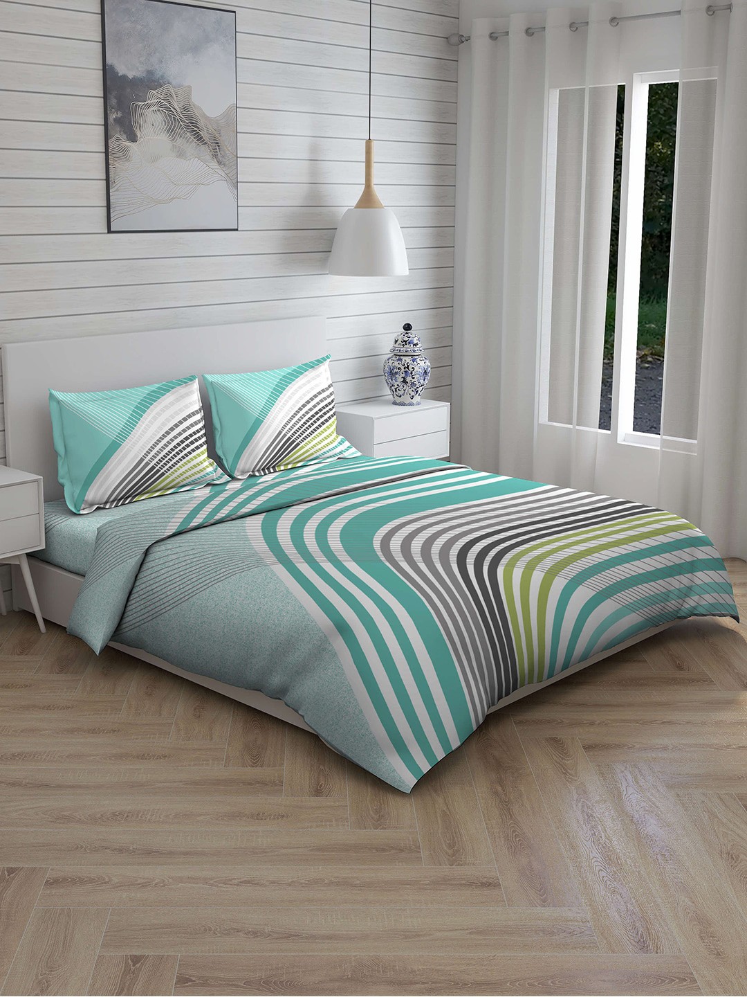 

Boutique Living India Blue Printed Double King Bedding Set
