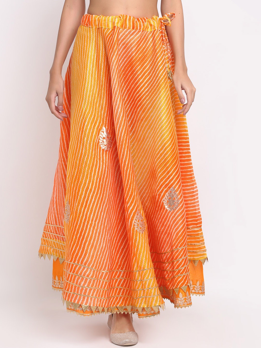 

SOUNDARYA Women Orange & White Leheriya Print Pure Cotton Flared Maxi Skirt