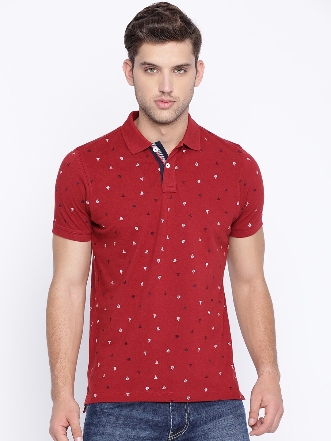 

Basics Men Red Printed Polo Collar T-shirt