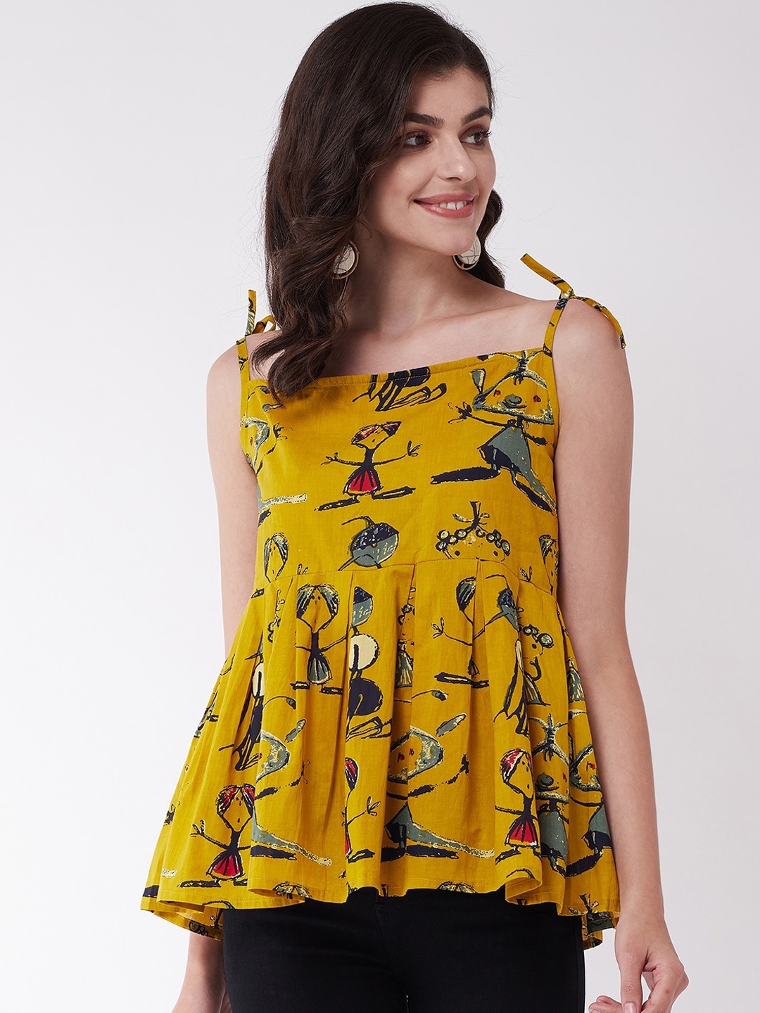 

InWeave Yellow & Black Printed A-Line Top